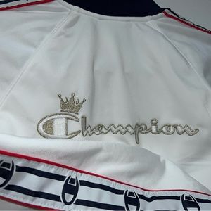 White Champion track suit jacket.
